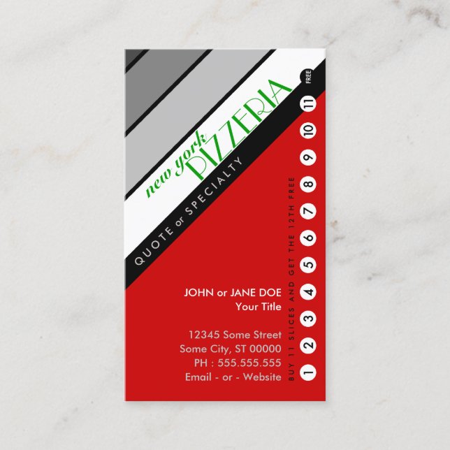 NY PIZZERIA punchcard : (buy 11 get 1 free) Loyalty Card (Front)