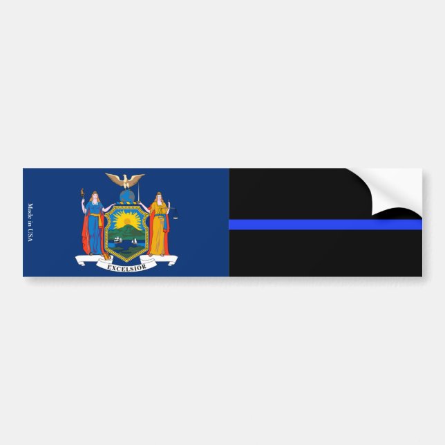 NY & Police Thin Blue Line Flag Bumper Sticker (Front)