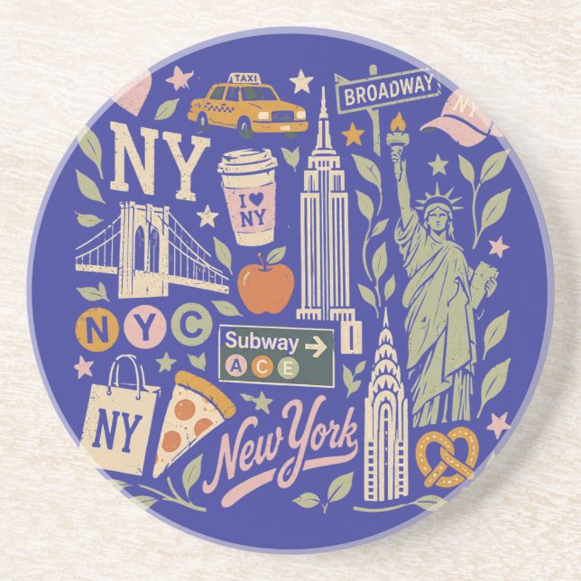 ny retro collage design coaster (Front)