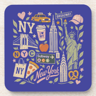 ny retro collage design coaster