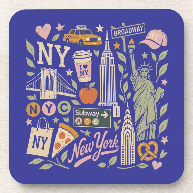 ny retro collage design coaster (Front)