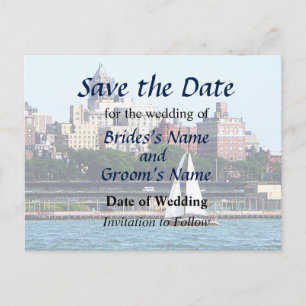 NY - Sailboat Against Manhattan Skyline Save Date Announcement Postcard