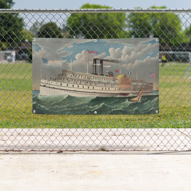 NY Voyage Grand Paddlewheel Steamboat The Pilgrim  Banner (Insitu)