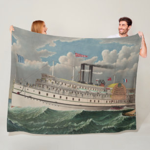 NY Voyage Grand Paddlewheel Steamboat The Pilgrim Fleece Blanket