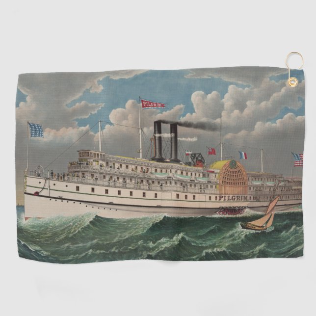 NY Voyage Grand Paddlewheel Steamboat The Pilgrim  Golf Towel (Horizontal)