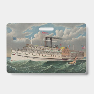 NY Voyage Grand Paddlewheel Steamboat The Pilgrim ID Badge