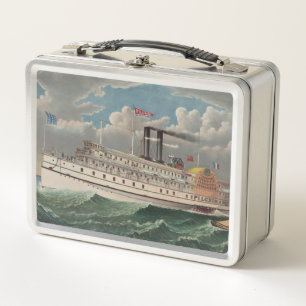 NY Voyage Grand Paddlewheel Steamboat The Pilgrim Metal Lunch Box