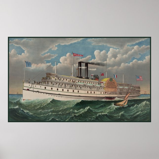 NY Voyage Grand Paddlewheel Steamboat The Pilgrim  Poster (Front)