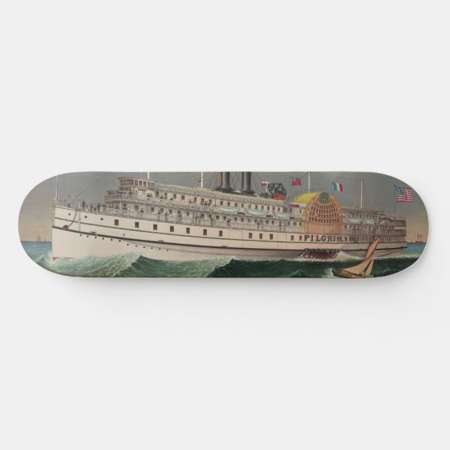 NY Voyage Grand Paddlewheel Steamboat The Pilgrim  Skateboard (Horz)