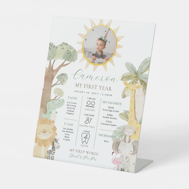 Nyala Safari Animals First Birthday Milestone Pedestal Sign (Front)