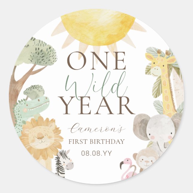 Nyala Safari Animals One Wild Year First Birthday Classic Round Sticker (Front)