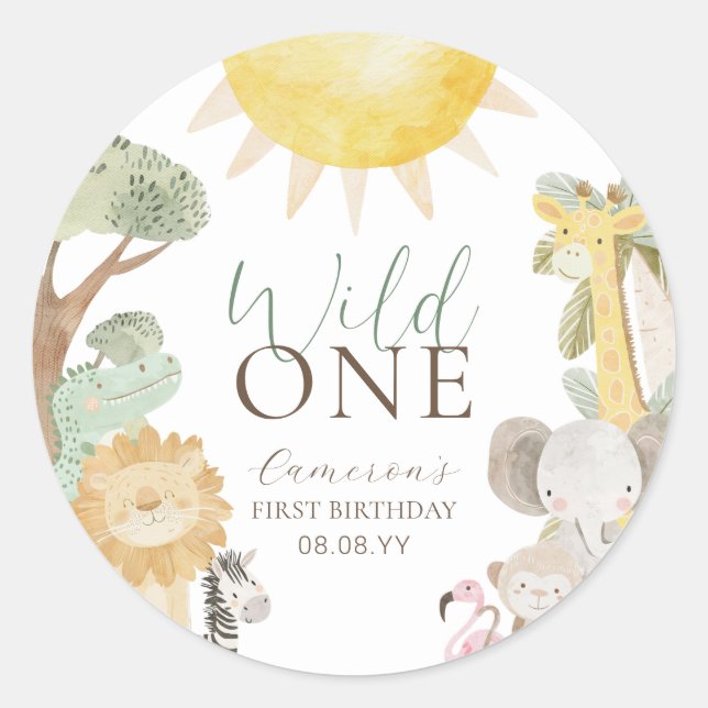Nyala Safari Animals Wild One First Birthday Classic Round Sticker (Front)