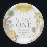 Nyala Safari Animals Wild One First Birthday Paper Plate<br><div class="desc">This birthday paper plates features a charming safari jungle animal design. Most of the text is fully editable. For more advanced customisation of this design,  simply select the "Customise It" button above.</div>