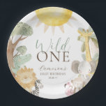 Nyala Safari Animals Wild One First Birthday Paper Plate<br><div class="desc">This birthday paper plates features a charming safari jungle animal design. Most of the text is fully editable. For more advanced customisation of this design,  simply select the "Customise It" button above.</div>
