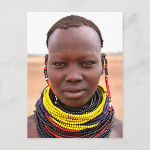 Nyangatom woman wearing beaded necklaces postcard