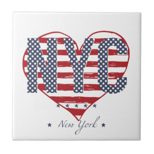 NYC American Flag Heart Ceramic Tile