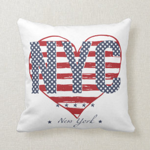 NYC American Flag Heart Cushion