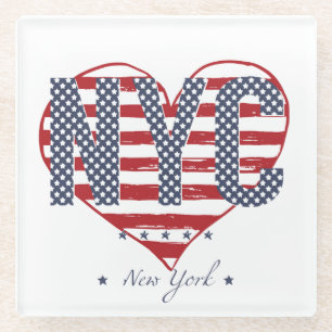 NYC American Flag Heart Glass Coaster