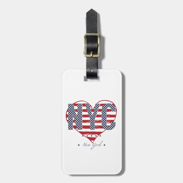 NYC American Flag Heart Luggage Tag (Front Vertical)