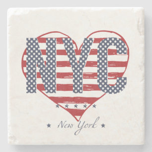 NYC American Flag Heart Stone Coaster