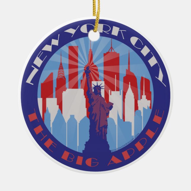 NYC Big Apple Patriot Ceramic Tree Decoration (Front)
