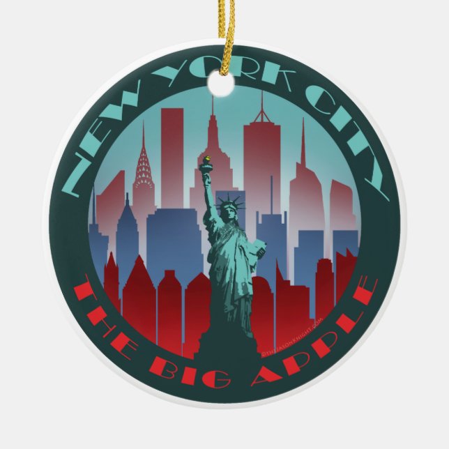 NYC Big Apple round Ceramic Tree Decoration (Front)