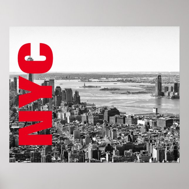 NYC Black White Red New York City Skyline Poster (Front)