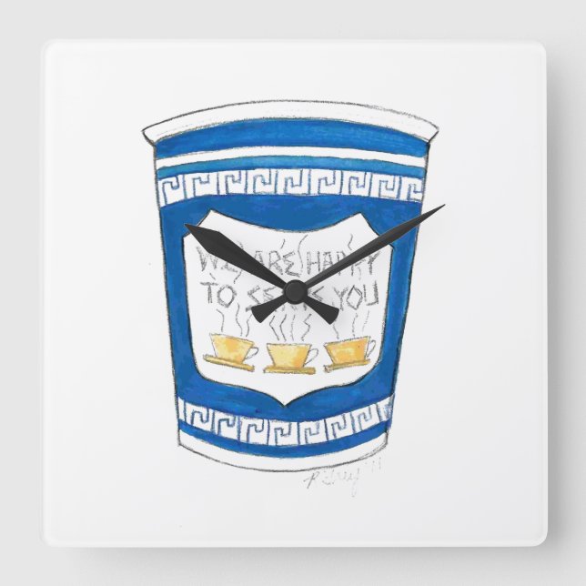 NYC Blue Greek Diner Coffee Happy to Serve You Square Wall Clock (Front)