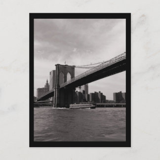 NYC Brooklyn Bridge B&W Postcard