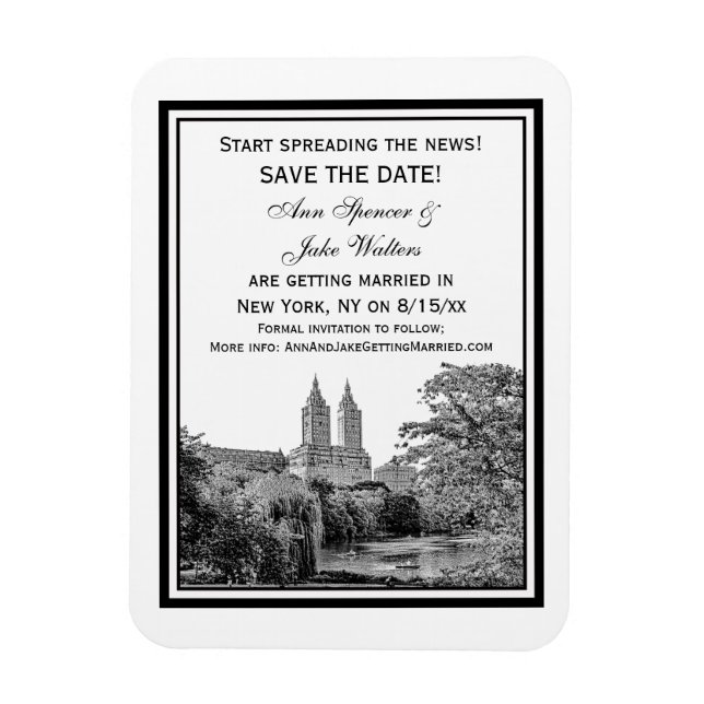 NYC Centrl Pk Lake San Remo Etchd Save the Date Magnet (Vertical)