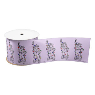 NYC Christmas Xmas Lights Statue of Liberty Satin Ribbon