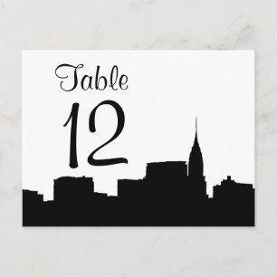 NYC Chrys Skyline Silhouette Blk Wht Table Number Postcard