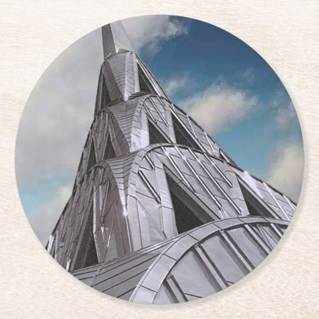 NYC Chrysler Building Round Paper Coaster (Front)
