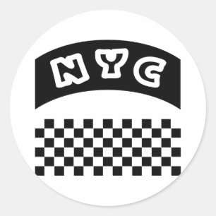 NYC Cutout With Taxi Chequerboard And Banner Classic Round Sticker