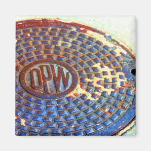 NYC DPW Manhole Cover Square Magnet