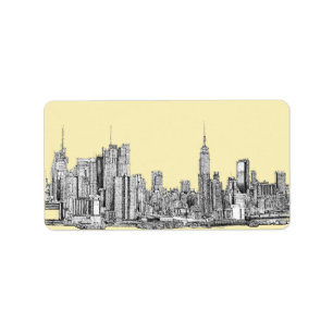 NYC drawing in cream ivory Label