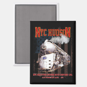 NYC Dreyfuss Hudson Locomotive. American flag Magnet