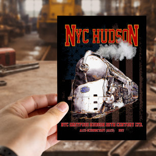 NYC Dreyfuss Hudson Locomotive. American flag Postcard