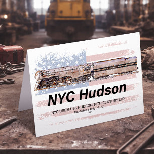NYC Dreyfuss Hudson Locomotive. American flag Thank You Card