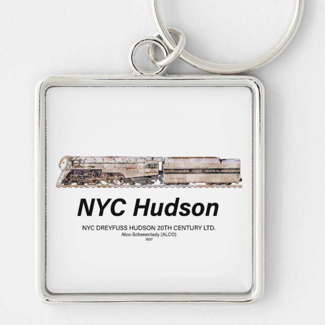 NYC Dreyfuss Hudson Steam Locomotive. Profile Key Ring (Front)