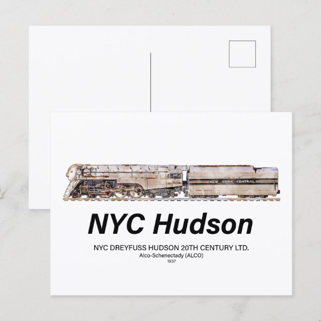 NYC Dreyfuss Hudson Steam Locomotive. Profile Postcard (Front/Back)