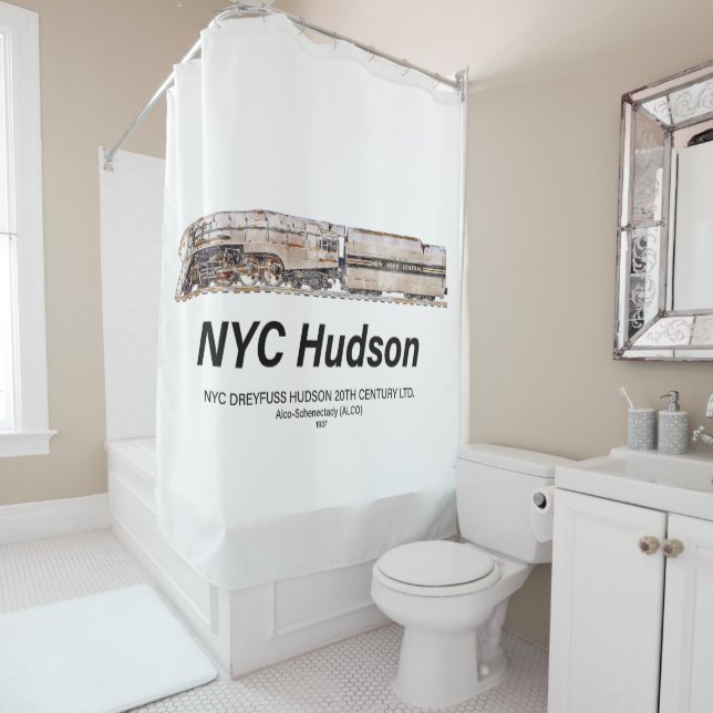 NYC Dreyfuss Hudson Steam Locomotive. Profile Shower Curtain (In Situ)