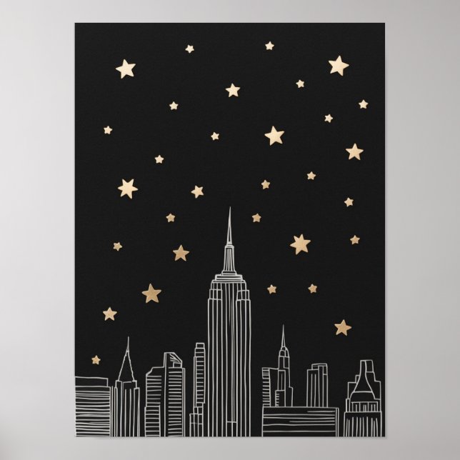 NYC Empire State Sketch I Starry Night Poster (Front)