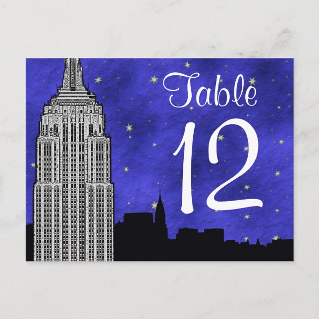 NYC ESB Skyline Silhouette Blu2 Strry Table Number Postcard (Front)