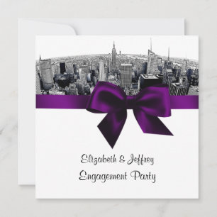 NYC Etched Fisheye Skyline BW Purple Engagement SQ Invitation