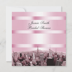 NYC Etched Skyline 2, Black Pink Bridal Shower Invitation