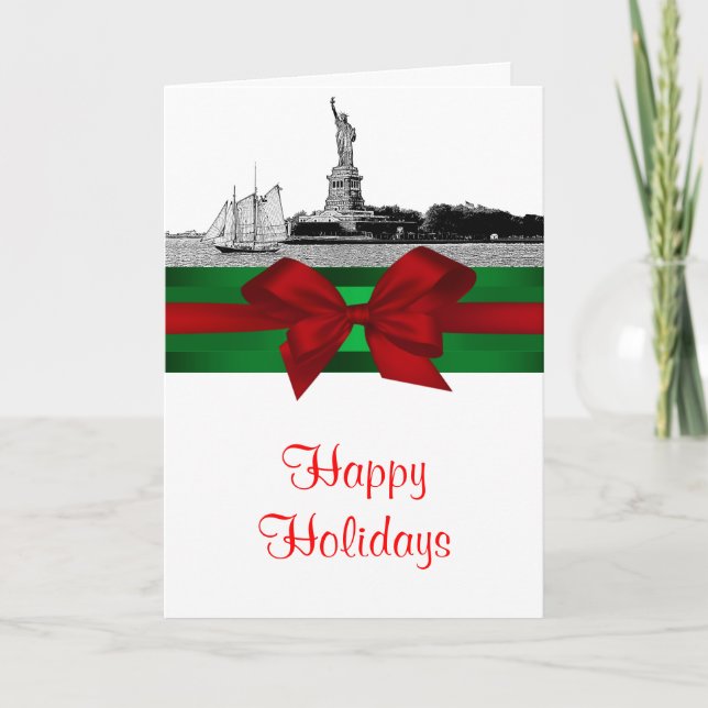 NYC Etched Statue of Liberty Christmas Holiday Card (Front)