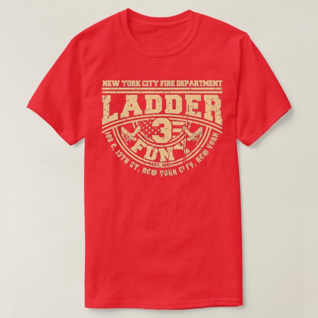 NYC Fire Department Station Ladder 3 New York Fire T-Shirt (Design Front)