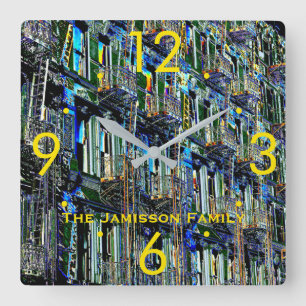 NYC Fire Escapes Pop Art Modern Personalised Clock