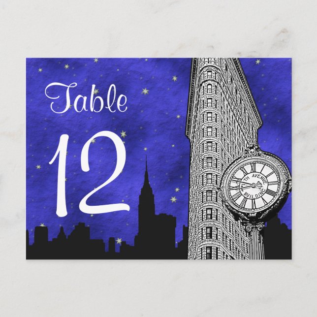 NYC Flatiron Skyline Silhouette Bl S2 Table Number Postcard (Front)